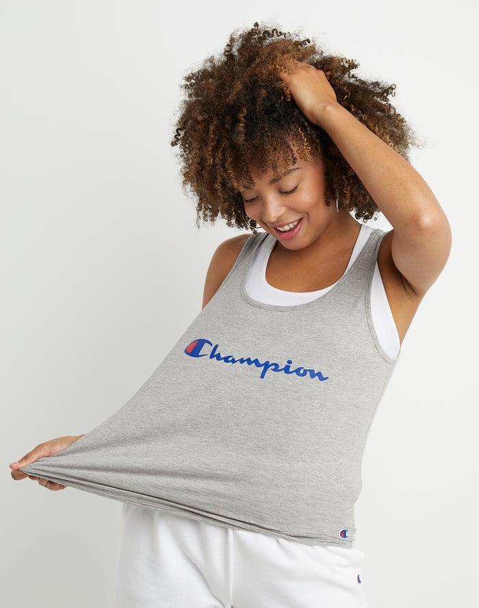 Champion Classic Script Logo - Naisten Harmaat Hihaton Paita - Suomi 0184735-TM